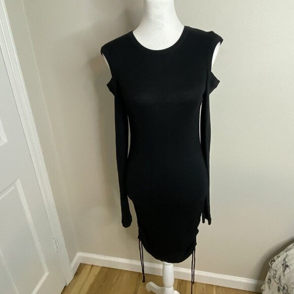 Helmut Lang Black Bodycon Rib Lacing Long Sleeve Dress Thumb Holes Medium - Picture 5 of 13